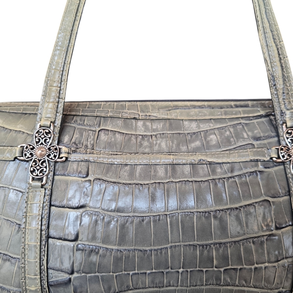 Brighton Sage Green Croc Embossed Leather Vintage Satchel Shoulder Bag - Picture 14 of 16
